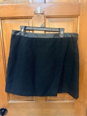 DKNY Black Tweed Mini Skirt with Faux Leather Trim